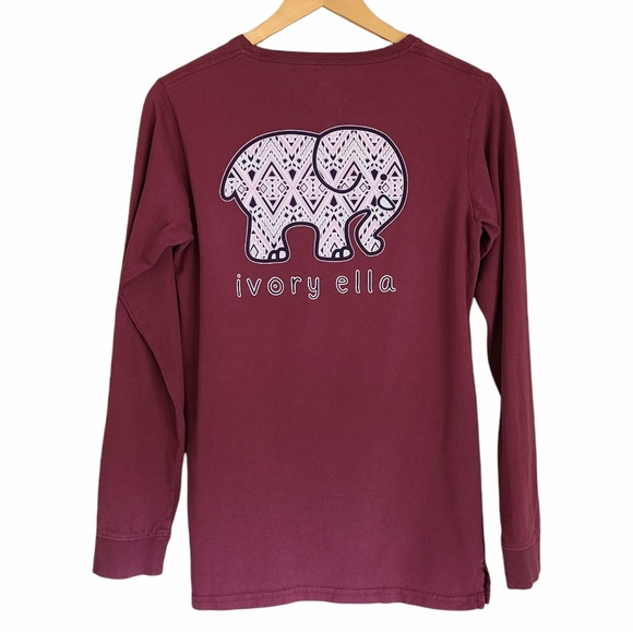 ivory ella Tops - ivory ella save the elephants long sleeve burgundy cotton tshirt size S